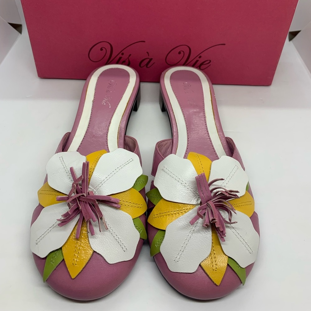 Vis a Vie Pink White Yellow Poinsettia Mules Flats Kids Adults